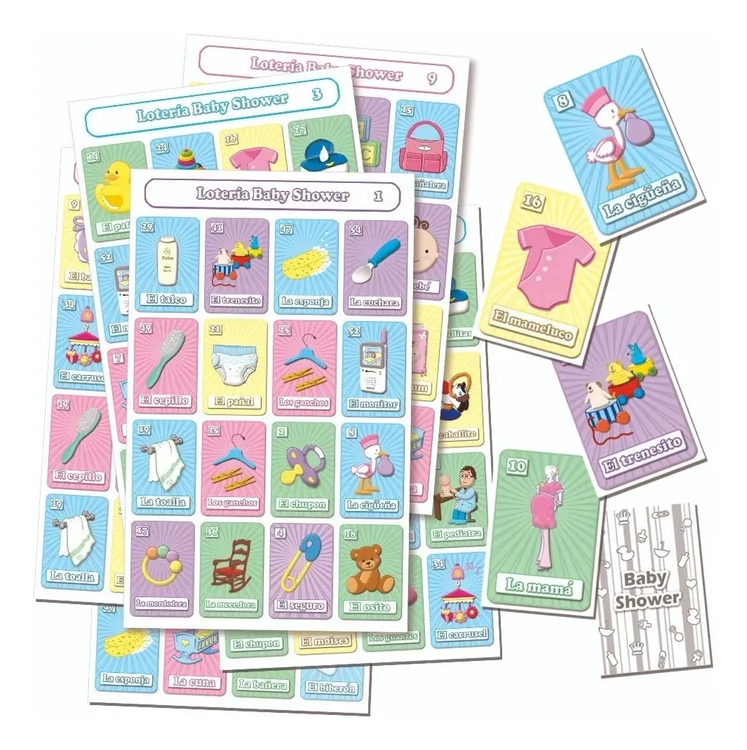 Loteria de chá de bebê com 20 mesas e decks (impressa)