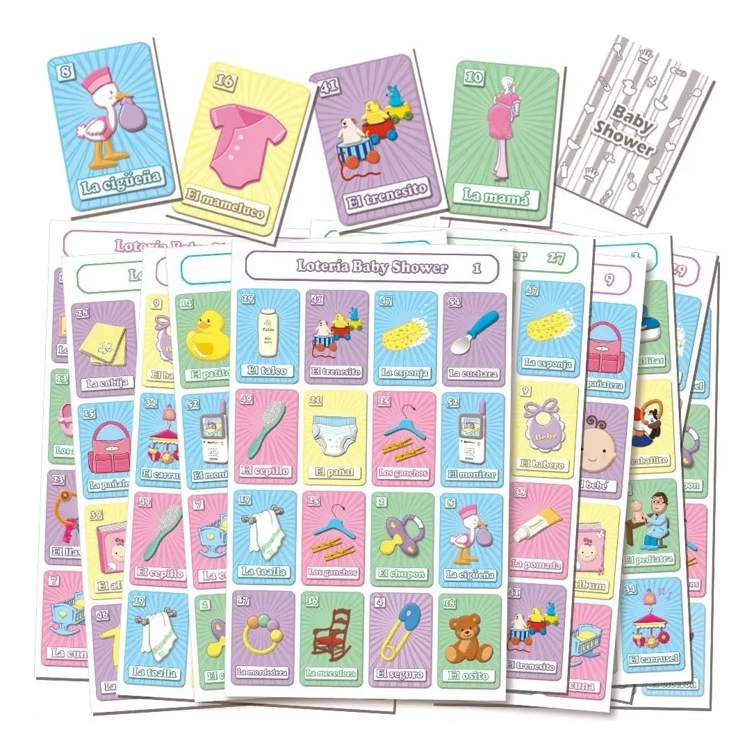 Loteria de chá de bebê com 40 mesas e decks (impressa)