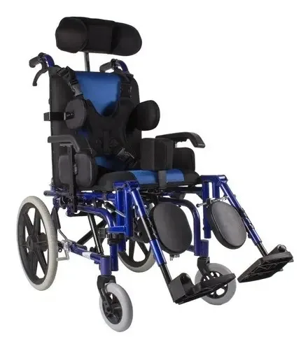 Cadeira de rodas azul para paralisia cerebral