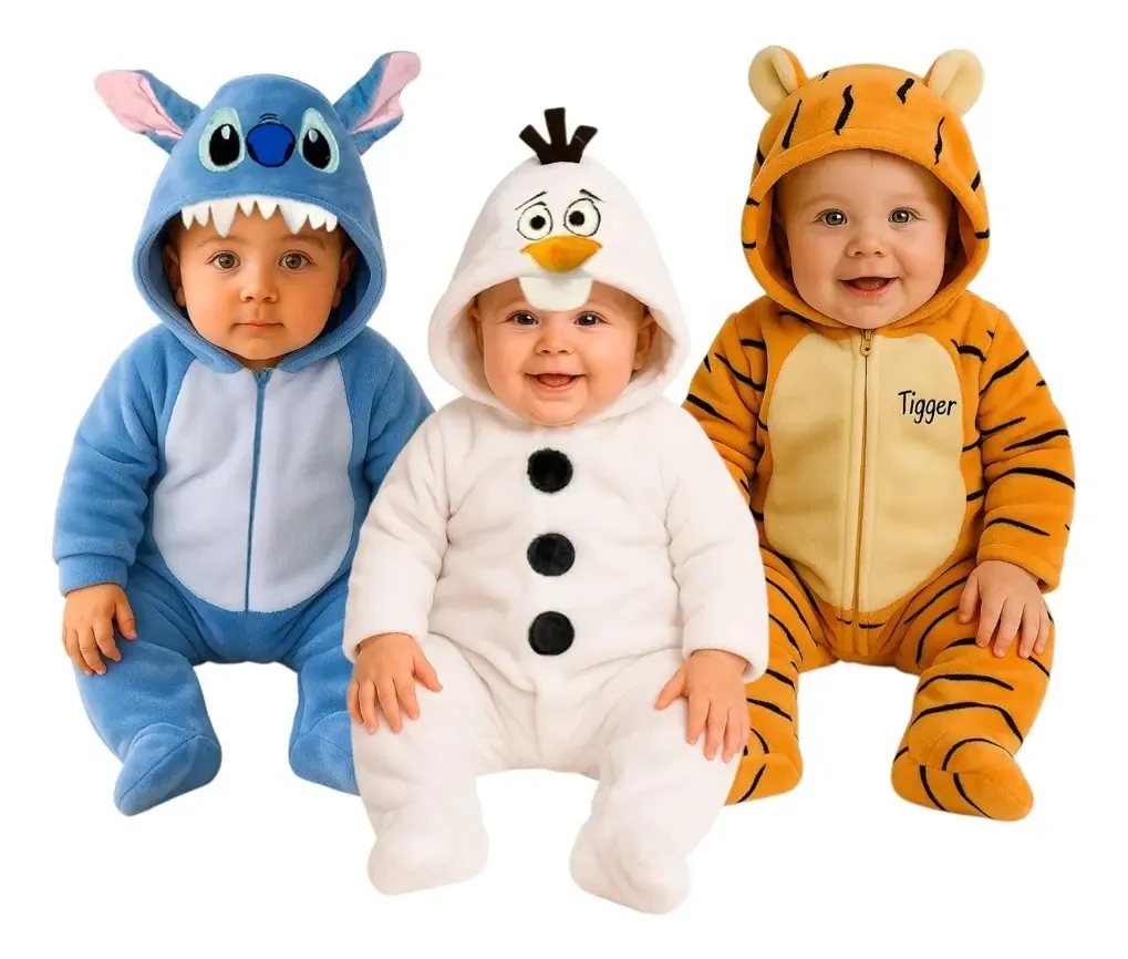 Conjunto de 3 macacões Disney Stitch, Olaf, cor Tigger, laranja, tamanho 12 meses