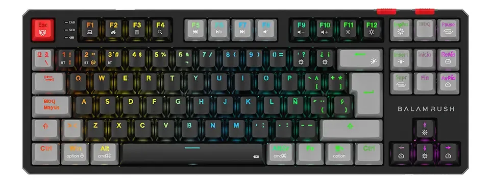 Teclado mecânico multidispositivo Gamer Level Pro Gk990 preto - cinza Idioma do teclado espanhol Espanha