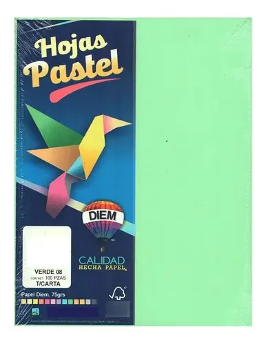 100 folhas de papel colorido, tamanho carta, artesanato em verde pastel