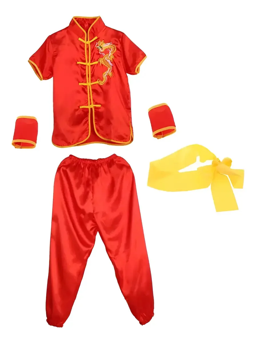 Trajes artísticos tradicionais chineses de wushu Q For J, cor vermelha, tamanho 140 cm