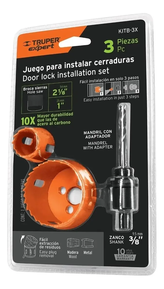 Conjunto de 3 peças para instalação de fechaduras, Truper Expert