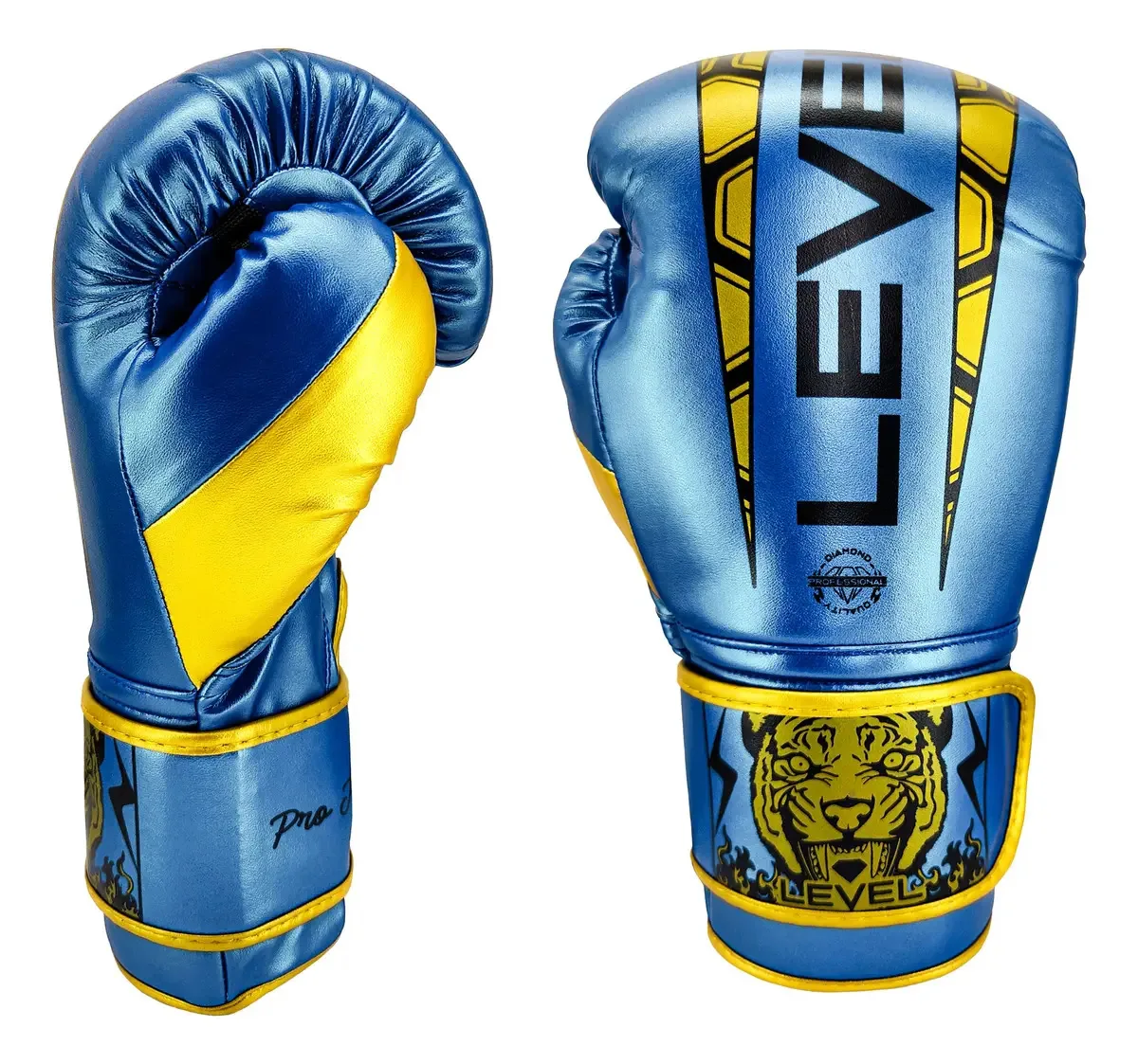 Luvas de boxe Level Oz, artes marciais, MMA, cor metálica, azul, tamanho 14 onças