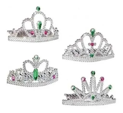 24 Mini Tiaras Princess com pente prateado