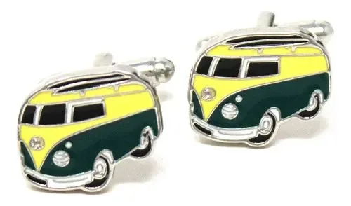 Abotoaduras de design original para homens Sarosa Color Green V W Retro