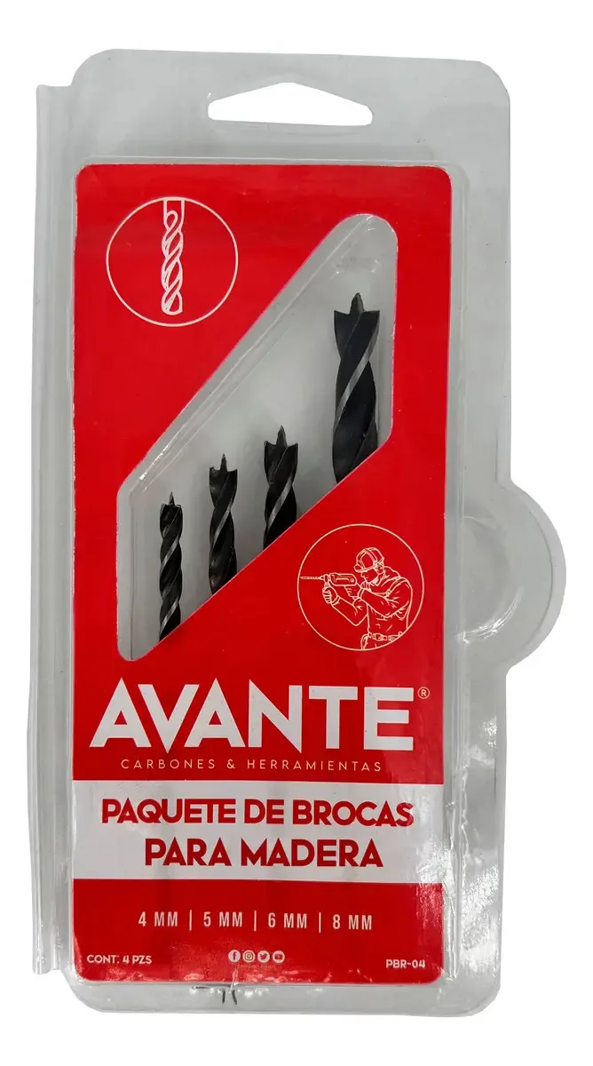 Kit de broca para madeira Avante Pbr-04 de 4 peças e 4 peças