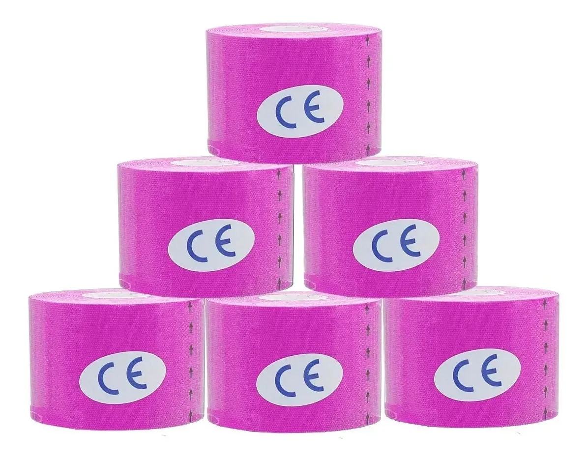Pacote de 6 fitas cinesiológicas, bandagem neuromuscular, cor rosa
