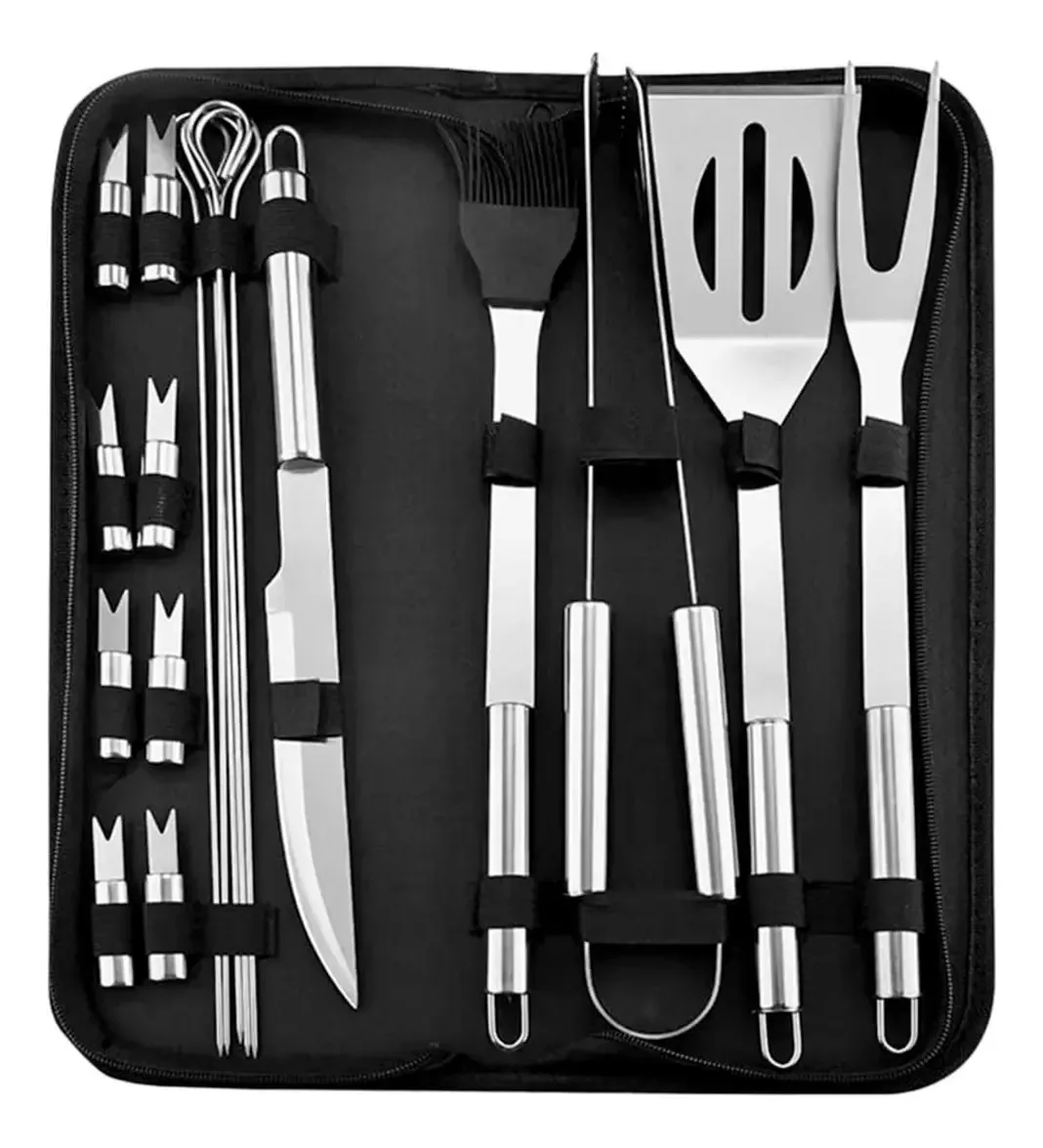 Conjunto, estojo, kit, acessórios e utensílios para churrasco, carne assada