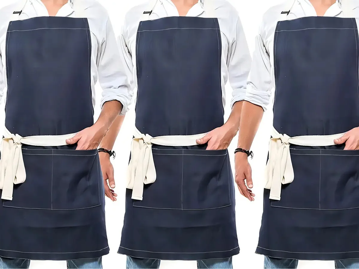 Pacote com 3 aventais para chef, jeans, 100% algodão, azul marinho