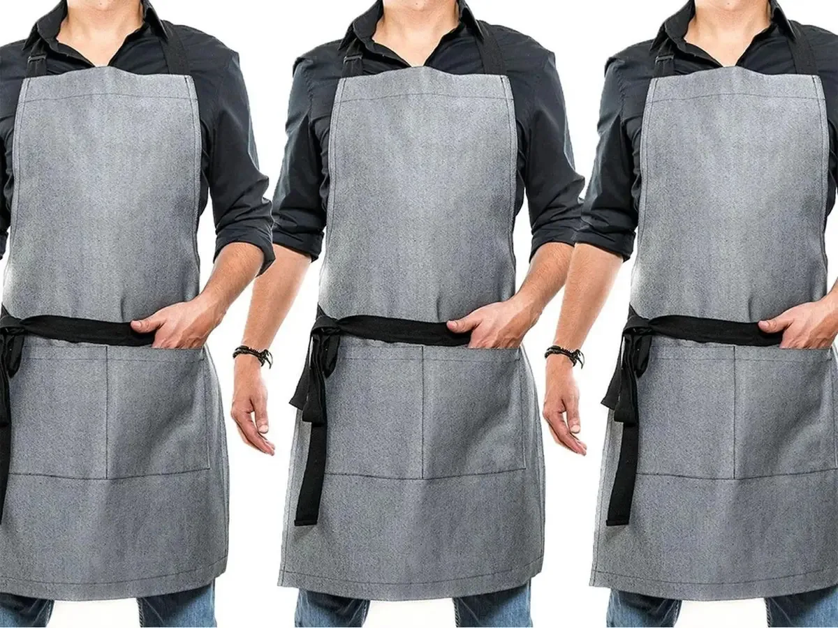 Pacote com 3 aventais para chef, jeans, 100% algodão, cinza claro