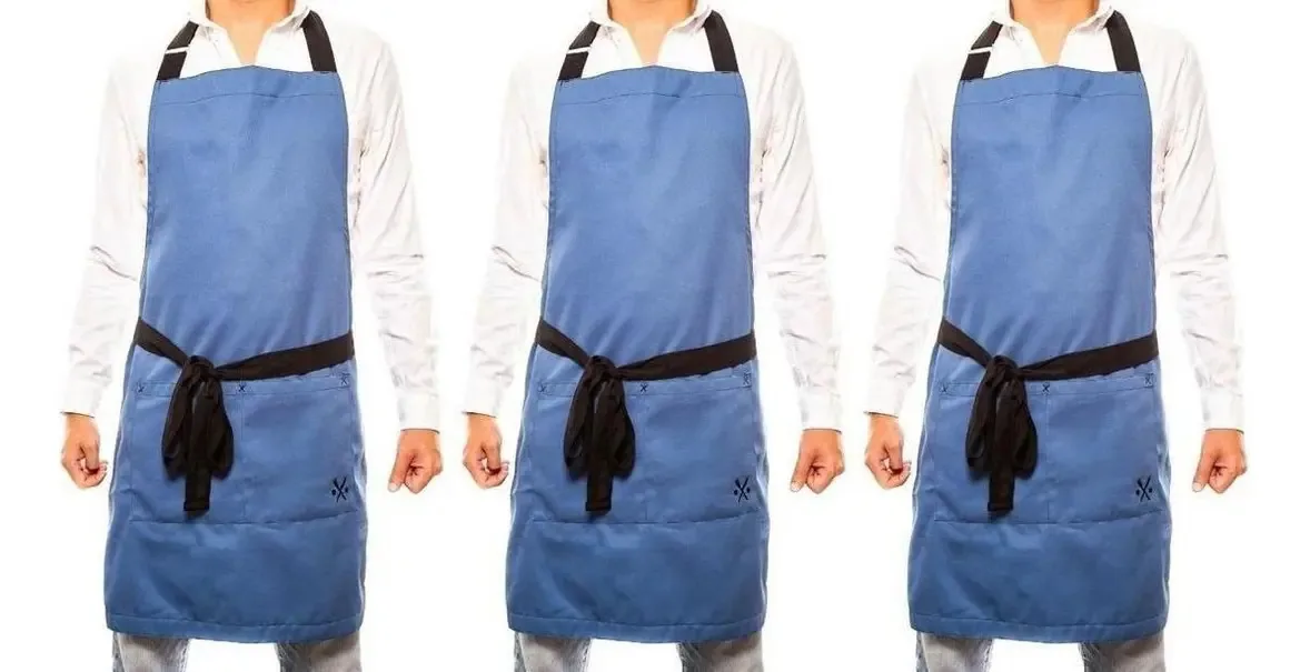 Pacote com 3 aventais Avental Gabardine para Chef Restaurant, cor azul