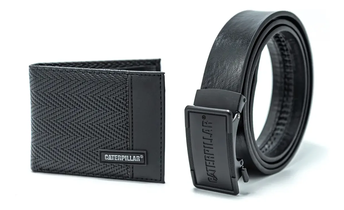 Conjunto de carteiras Caterpillar Slim Card Holder, cor preto-02, design de tecido liso