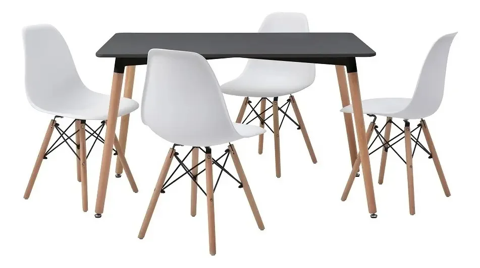 Mesa de Jantar Retangular com 4 Cadeiras Skiptvet Preto e Bl