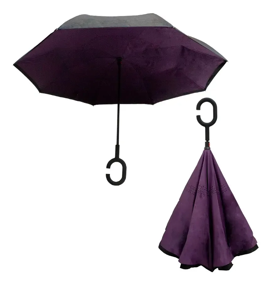 Guarda-chuva reversível, guarda-chuva de tecido duplo, designs diferentes, cor violeta