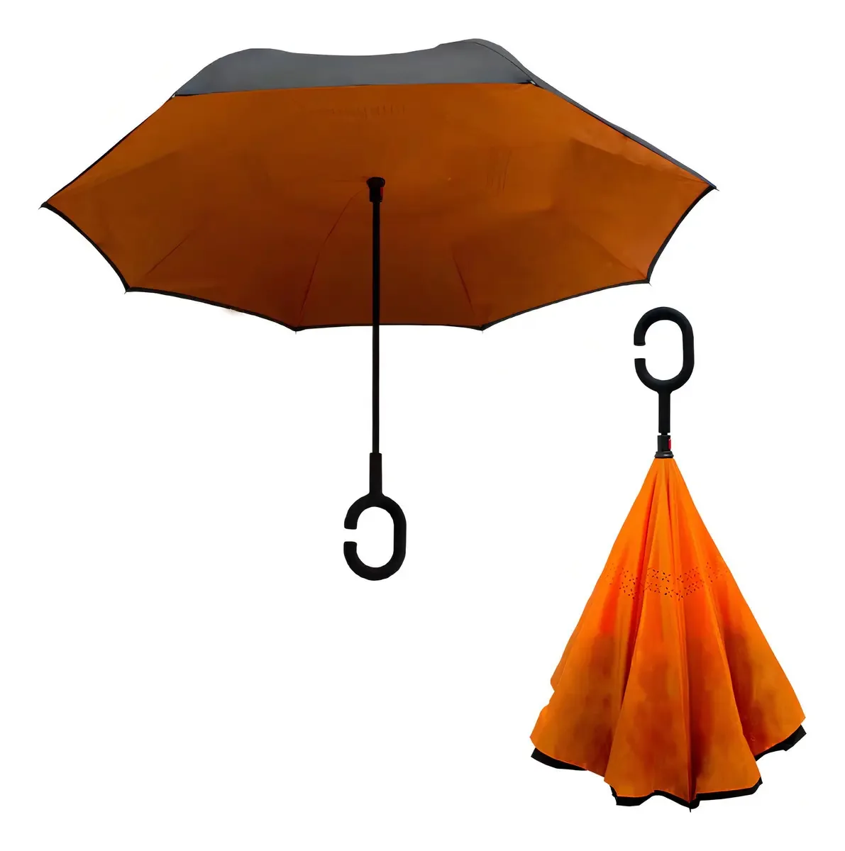 Guarda-chuva reversível de tecido duplo, guarda-chuva, designs diferentes, cor laranja