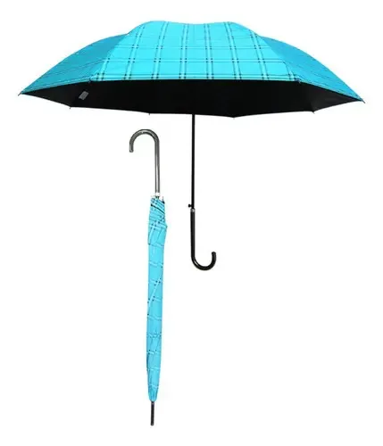Guarda-chuva semiautomático, cana escocesa, econômico, guarda-chuva azul claro