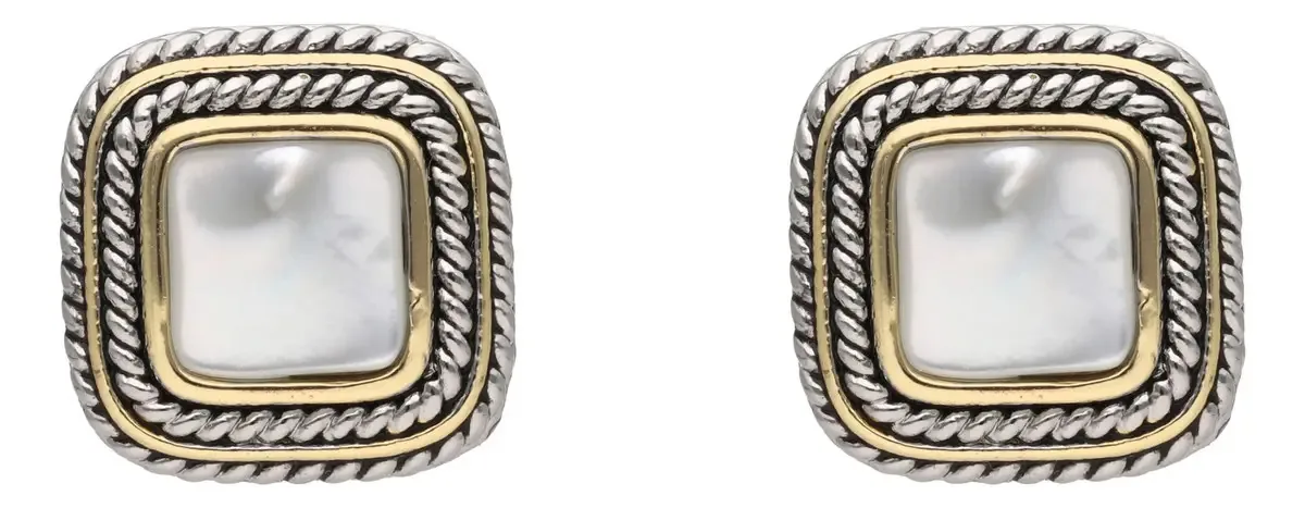 Brincos quadrados bicolores com design elegante em madrepérola