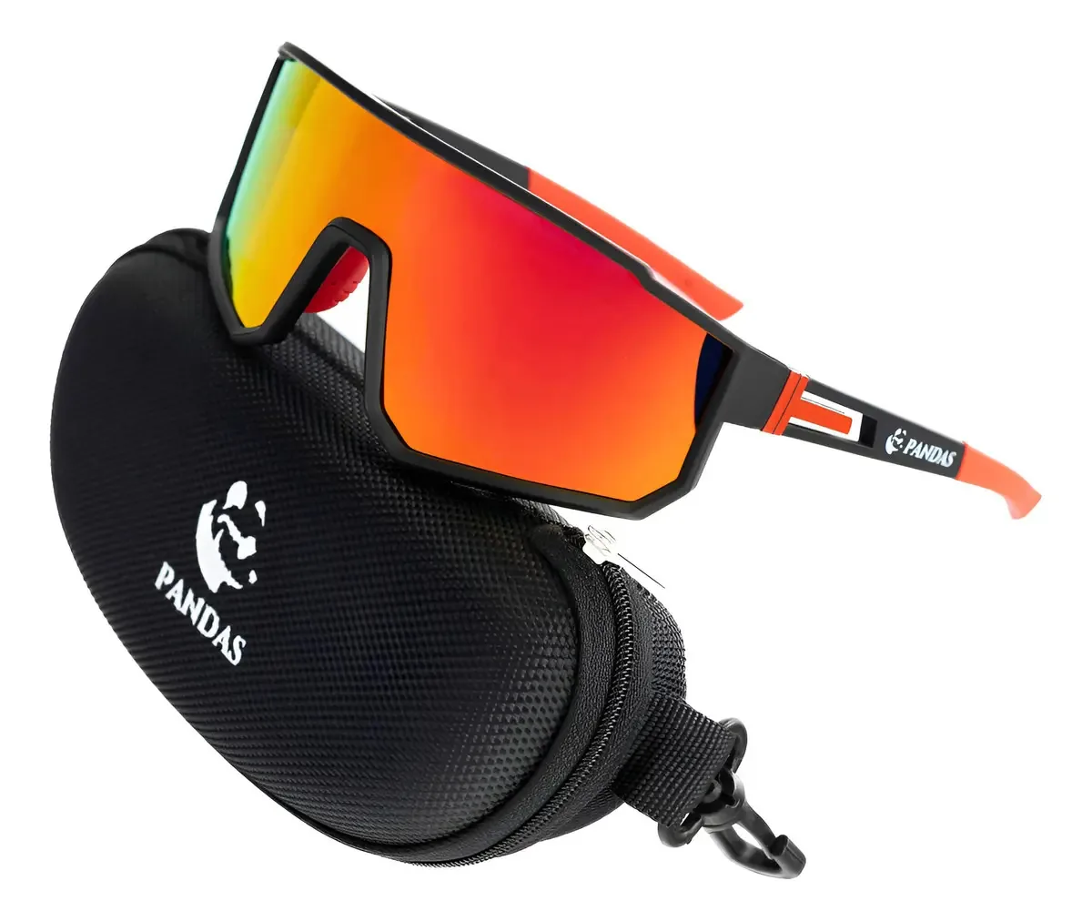 Óculos de sol esportivos UV polarizados Pandas Blast Large Red Lens Black Frame