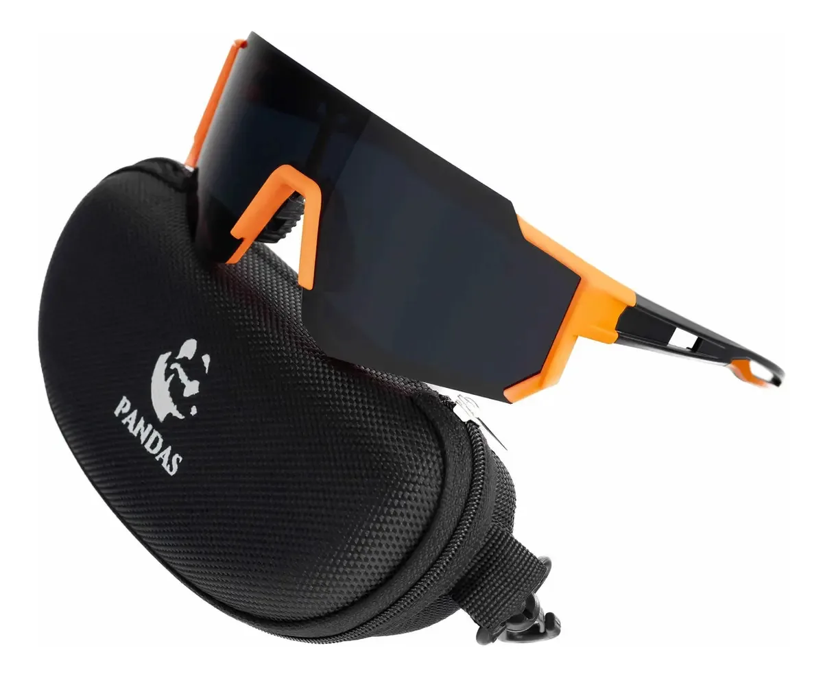 Óculos de sol esportivos UV polarizados Pandas Dart Cycling Black Lens Orange Frame