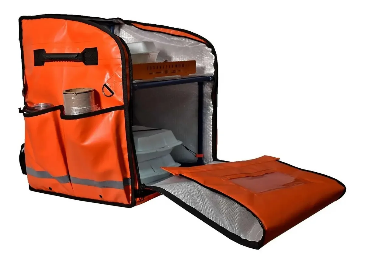 Mochilas e bolsas térmicas para pizzas e alimentos. Cor Laranja