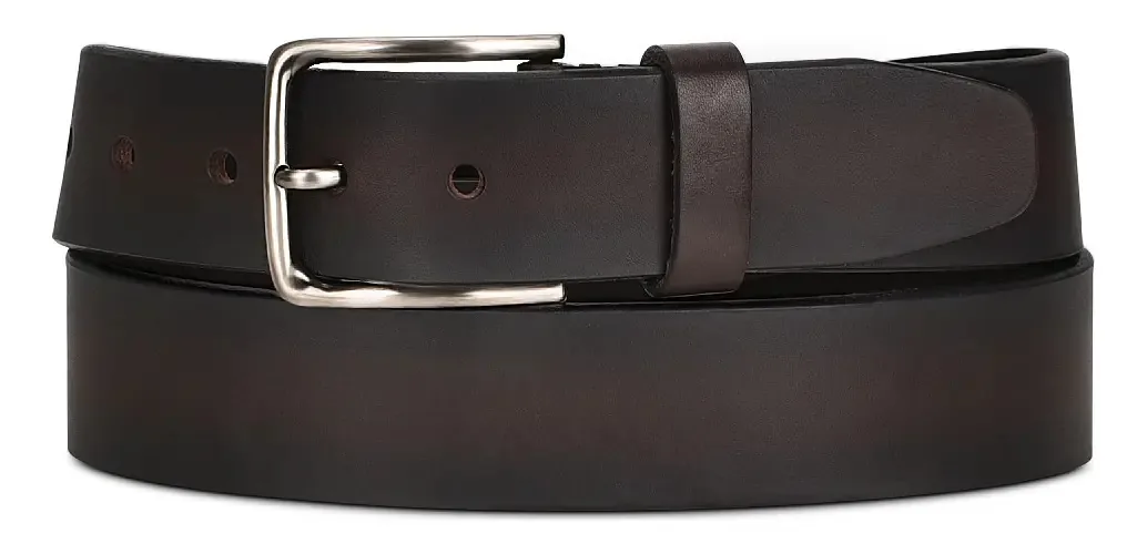Cinto casual quadrado masculino, couro genuíno, cor chocolate, design de tecido de café, tamanho liso 34,0