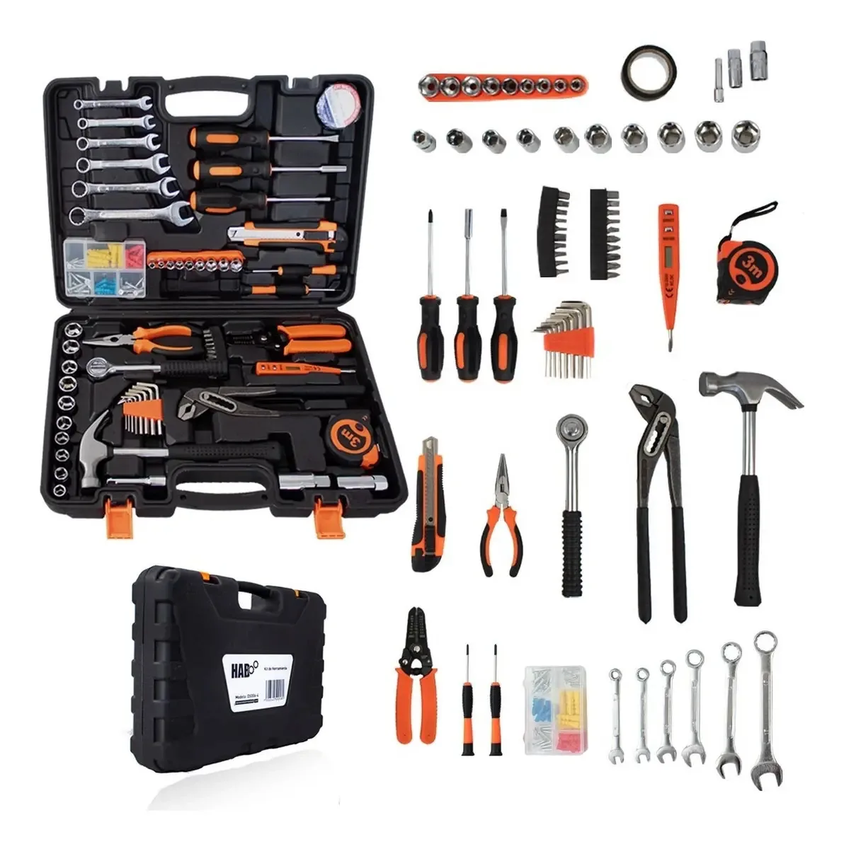 Conjunto de kit de ferramentas manuais, conjunto de 130 unidades com estojo