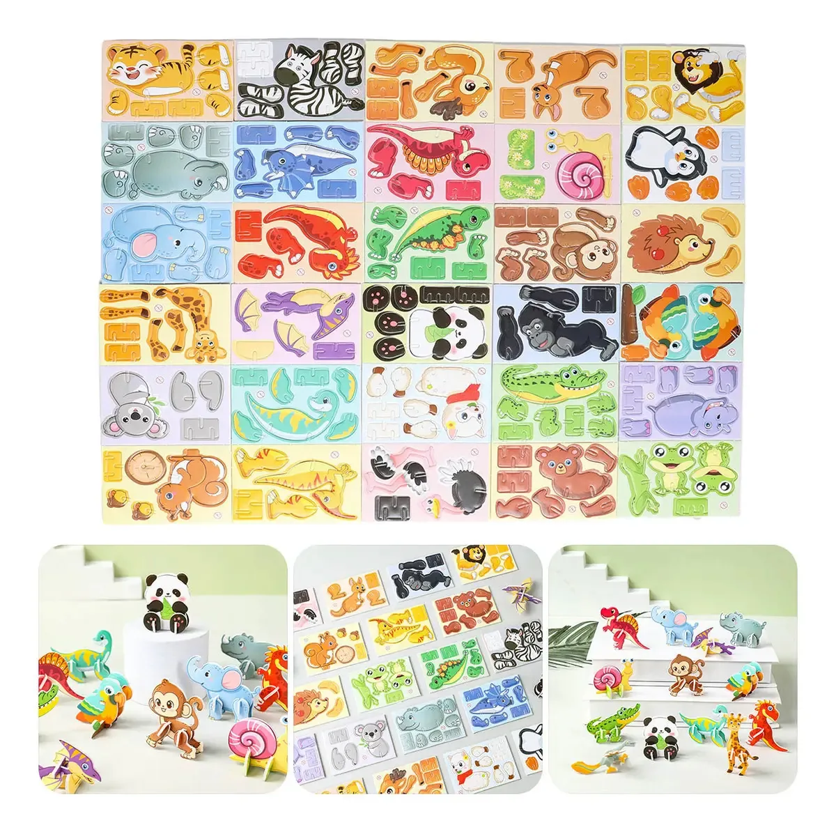 30 quebra-cabeças para crianças, animais 3D, brinquedo educativo