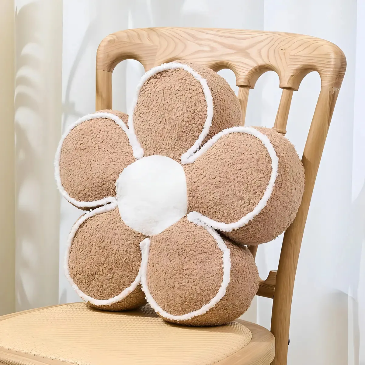 Almofada em forma de flor, almofada de chão, bela almofada marrom claro