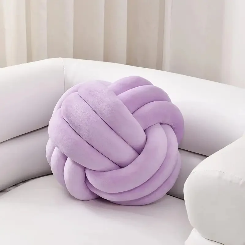 Almofada macia em forma de bola, almofada decorativa de pelúcia lilás