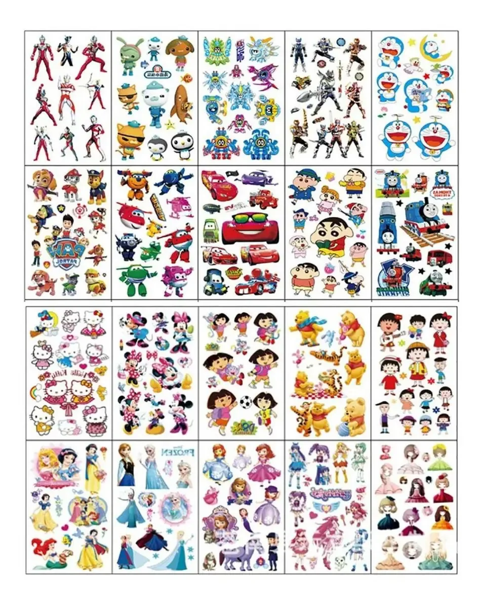 Tatuagens temporárias de princesas, Mxtsk-001, 20 estênceis transparentes