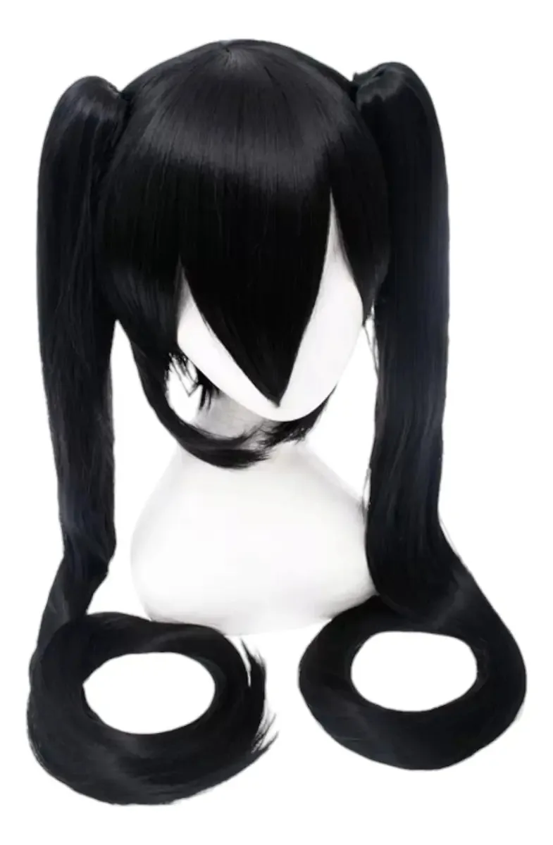 Peruca de cosplay com clipe longo Total Black Pigtails