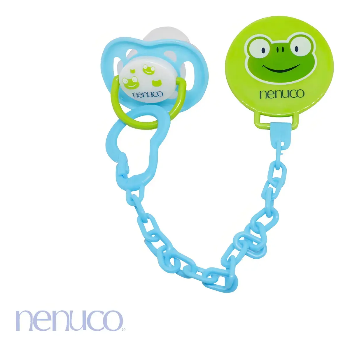 Conjunto Nenuco de 2 chupetas ortodônticas com clipe para bebês, cor de bebês, azul claro, animais com idade entre 0 e 6 meses