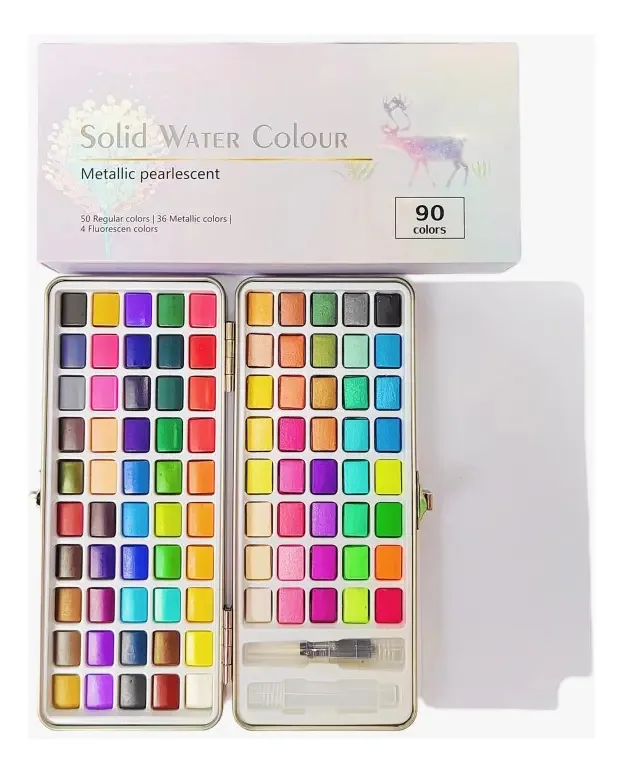 Conjunto de aquarela Uffiziarts com 90 tablets e acessórios brancos