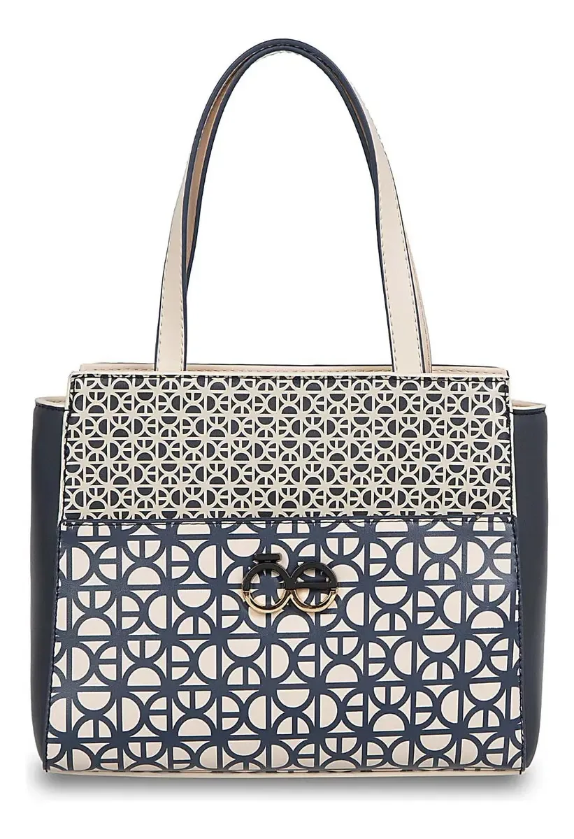 Bolsa Cloe para mulheres, bolsa com monograma, estampa gráfica, azul marinho