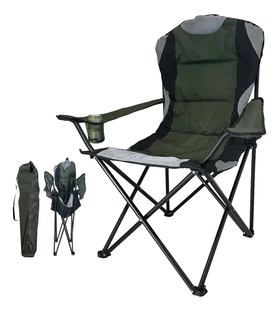 Cadeiras dobráveis para acampar, praia ou pescar, lona impermeável XL com apoios de braços, refrigerador, porta-copos e capa — Cadeiras externas reforçadas premium
