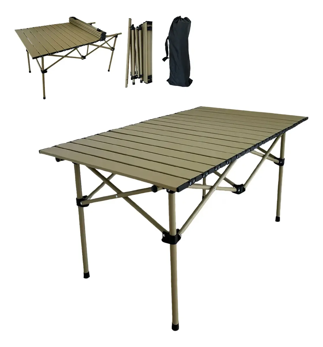 Mesa dobrável de piquenique para acampamento de jardim, pesada, 95 cm, cáqui