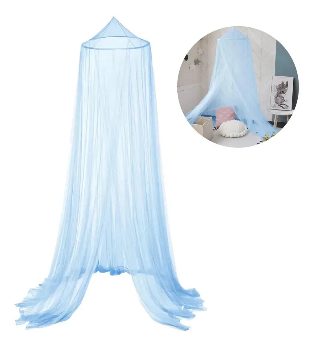 Mosquiteiro em tecido de tule, dossel para cama de casal, mosquiteiro de viagem para viagens e casa, cor azul