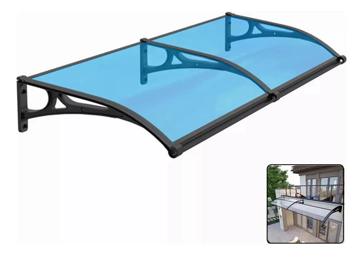 Toldo de telhado de 60* 200 cm para janela de porta com proteção de jardim, beirais de policarbonato prontos, cúpula para porta e janela, cor azul