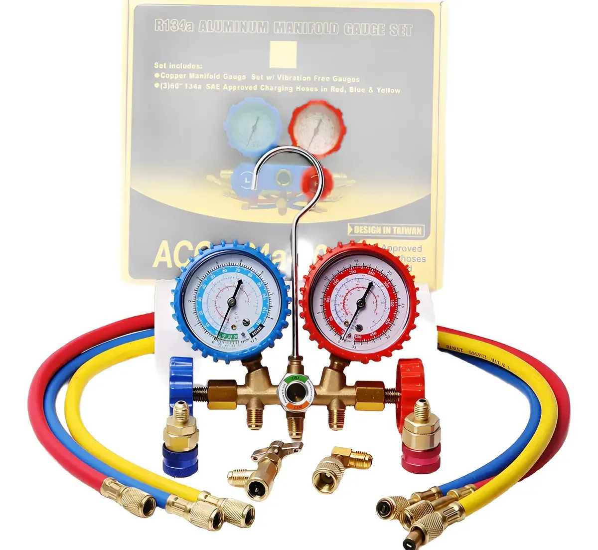 Conjunto de medidores de pressão de refrigeração Manifold R22r134r404R410+kits