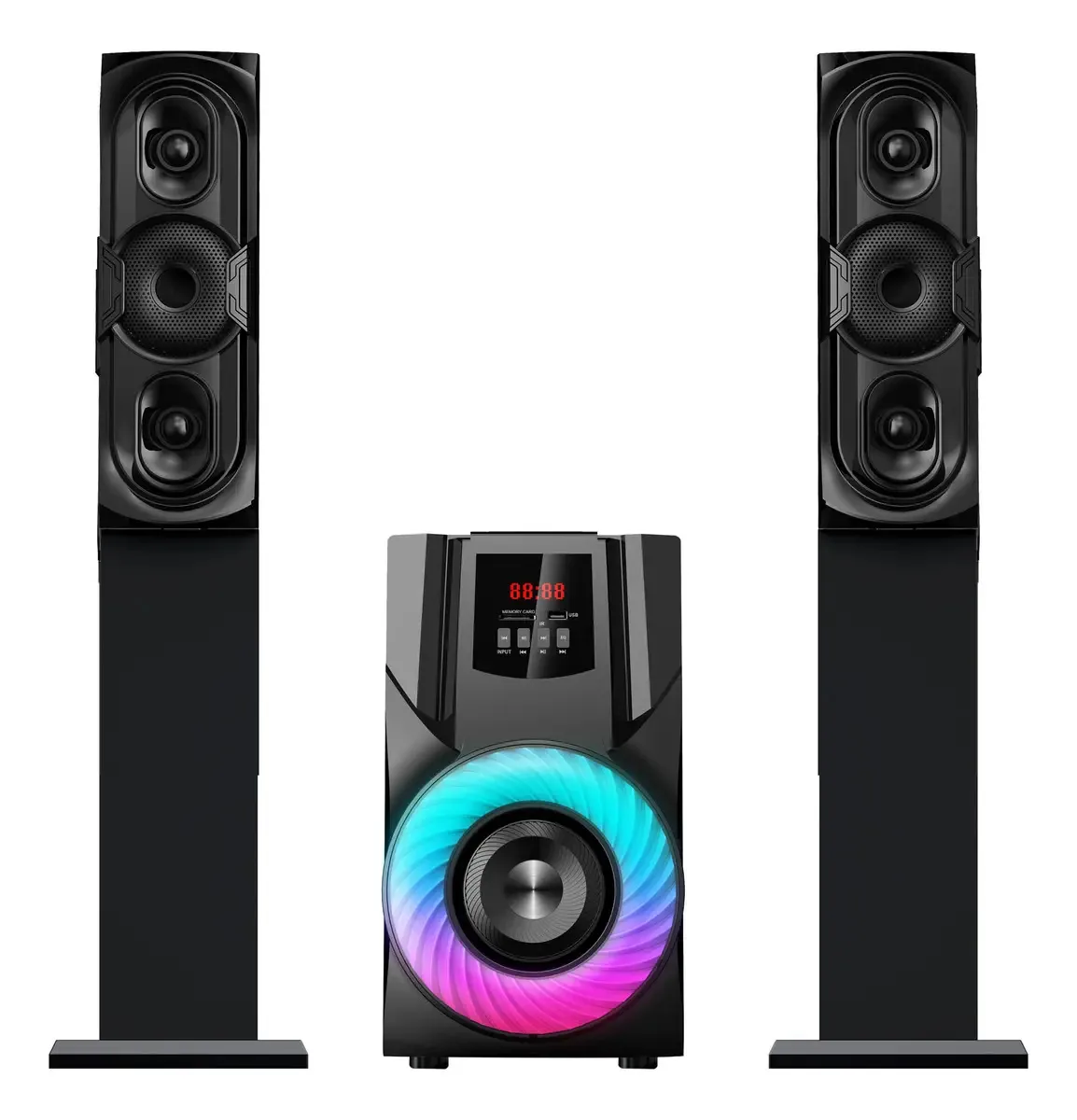 Alto-falante estéreo Bluetooth DM-2l6. Cor do subwoofer e do controle remoto: preto