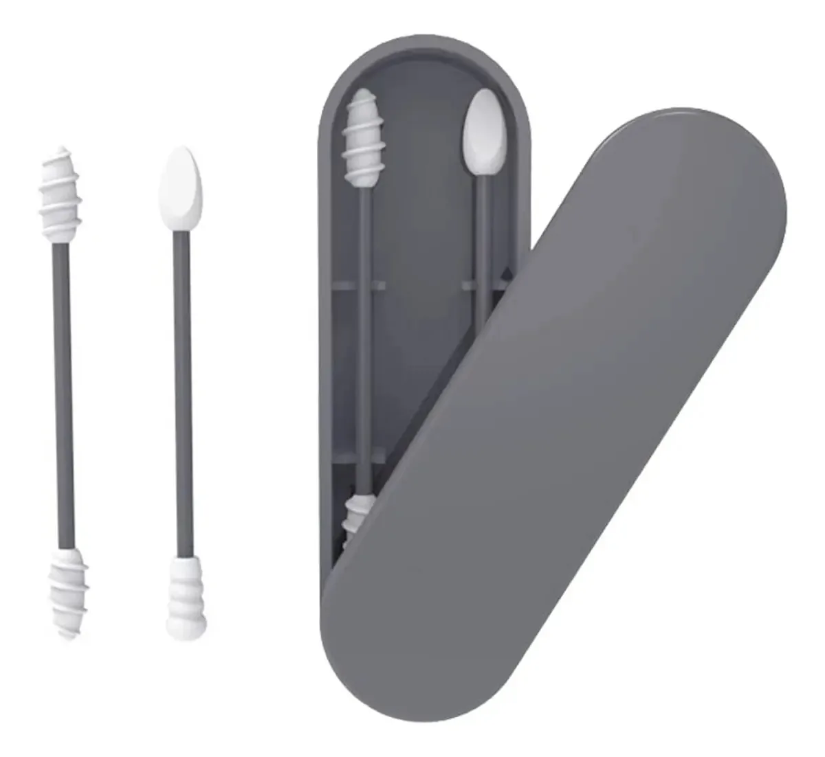 Cotonetes de silicone Staright Stick, reutilizáveis, portáteis e laváveis, cotonete, cotonete de fricção áspera para limpeza de ouvidos, maquiagem, 2 peças