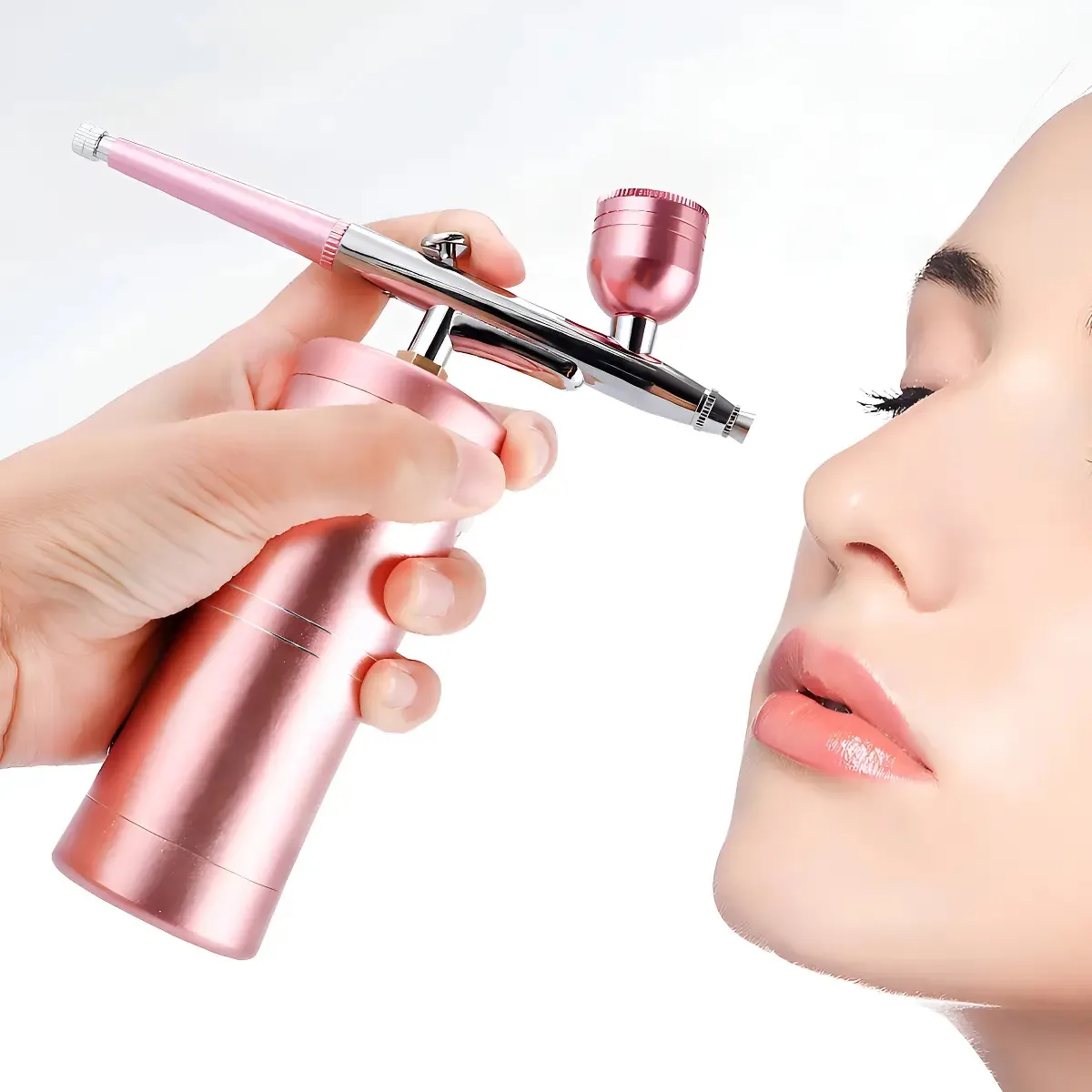 Aerógrafo Com Compressor Sem Fio Recarregável Usb Cor Rosa