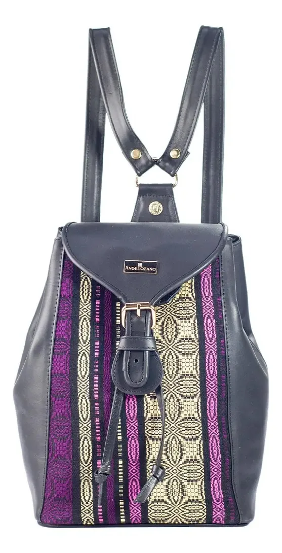Mochila Angelozano Special Edition com design de tecido de tear étnico preto Susana Ethnic Loom