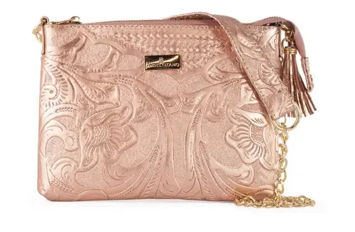 Bolsa Mod Arena Bolsa de design de tecido gráfico em couro cinzelado em ouro rosa