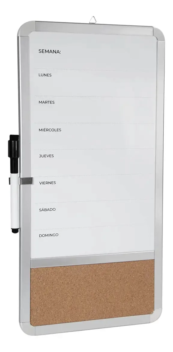 Organizador magnético semanal com quadro branco, cortiça e edredom