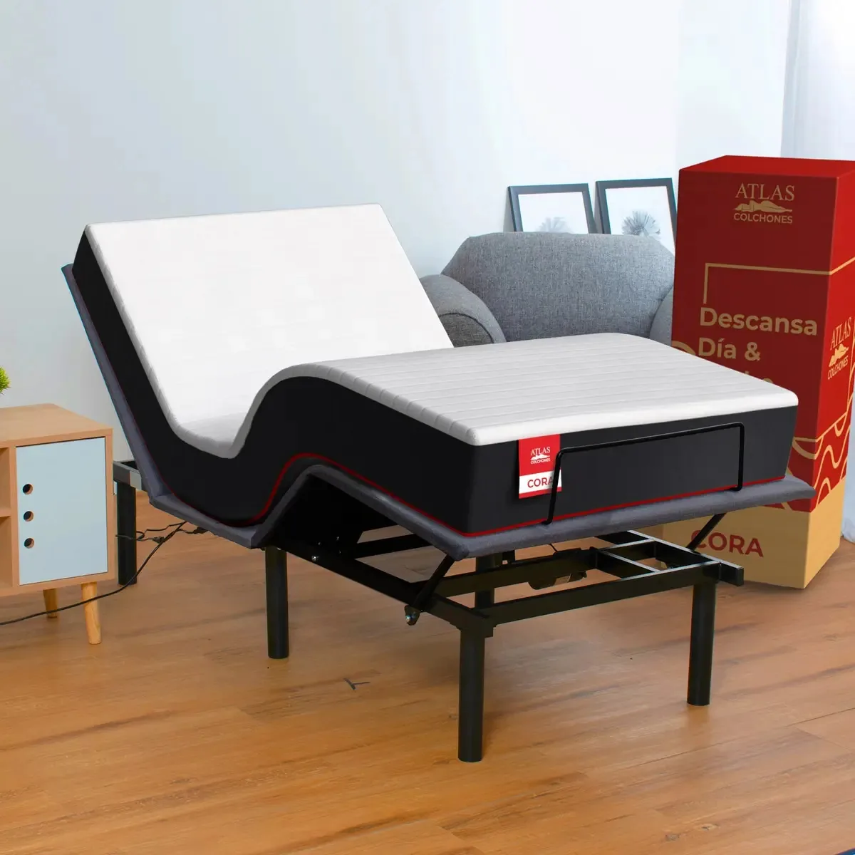 Colchão queen size e cama elétrica inclinável Box Cora White
