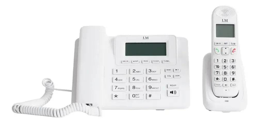 Conjunto de 2 telefones brancos com fio/sem fio Mod. Lm-1572