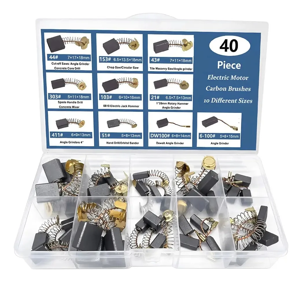 40 escovas de carbono para motor elétrico de 10 tamanhos para reparar ferramentas elétricas e motores, como furadeiras elétricas, serras circulares, rebarbadoras